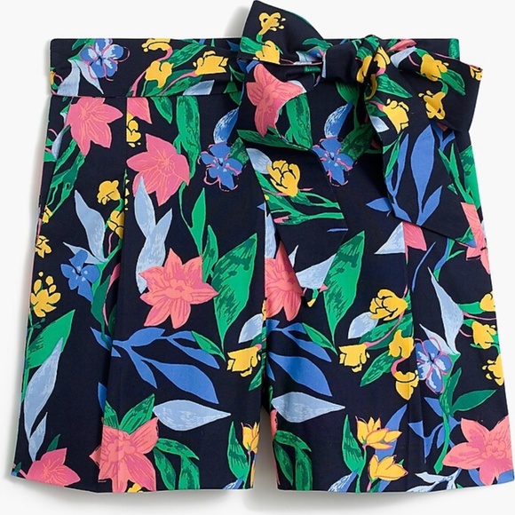NWOT J Crew Floral Tie Waist Short in Cotton Poplin - Picture 1 of 8